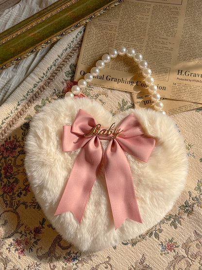Bowknot Bag Heart-Shaped Bead – Plush with Hand Handle Options and Color Lolita 11