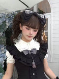 Piano Key Patterned KC Headpiece in Black and White with Bow Detail - Wuyu Love Letter