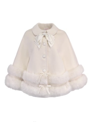 Umhang aus Kunstfleece, weiß, mit pelzbesetzten Schleifenakzenten, cremefarben