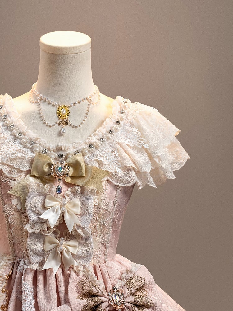 Bead Bow Accents Dress Rhinestone Lolita Pink Princess and