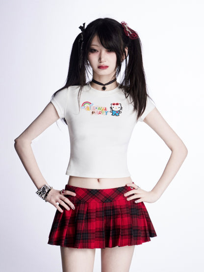 ホワイトキティ柄 ビタースイートTシャツ/キャミトップ