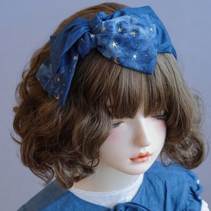 月プリント ブルー＆スター リボン KC