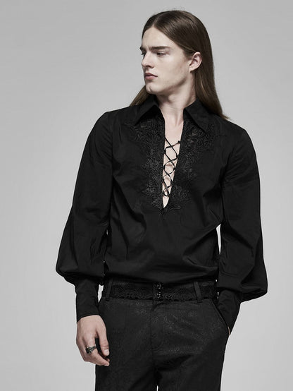 Sleeve Fire Men's Gothic Shirt Dragon Long Black