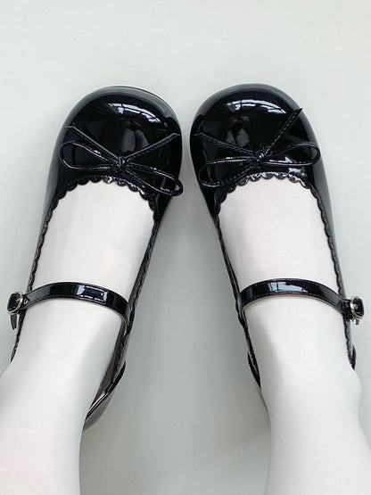 Lolita with Black Low-heel Scalloped Mary Snap Trim Design Sweet Janes 3cm