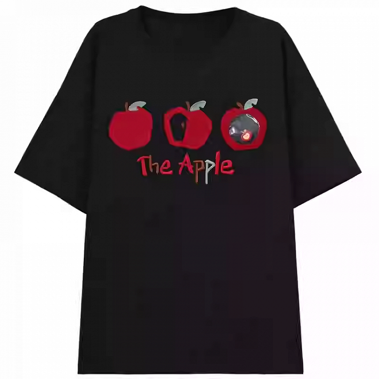 T-Shirt Apricot/Schwarz Rundhals Apfel Stickerei Locker