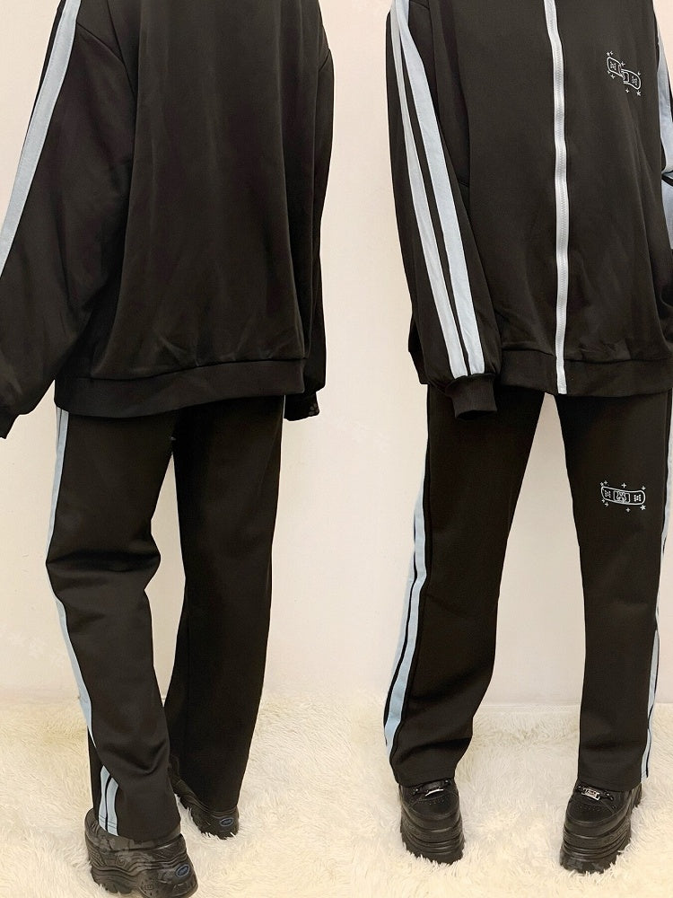 ストレートレッグパンツ カイワイバニー ブラックブルー カット刺繍 スター 天使と