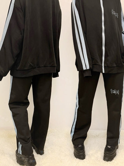 ストレートレッグパンツ カイワイバニー ブラックブルー カット刺繍 スター 天使と