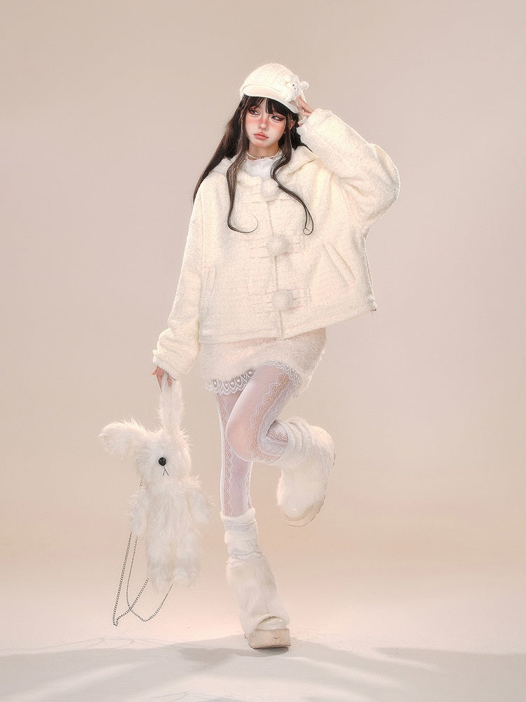 ホワイト/ブラックレーストリム厚手スカート