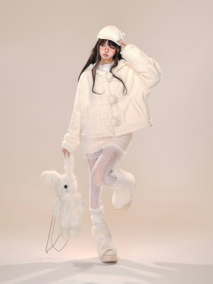 ホワイト/ブラックレーストリム厚手スカート