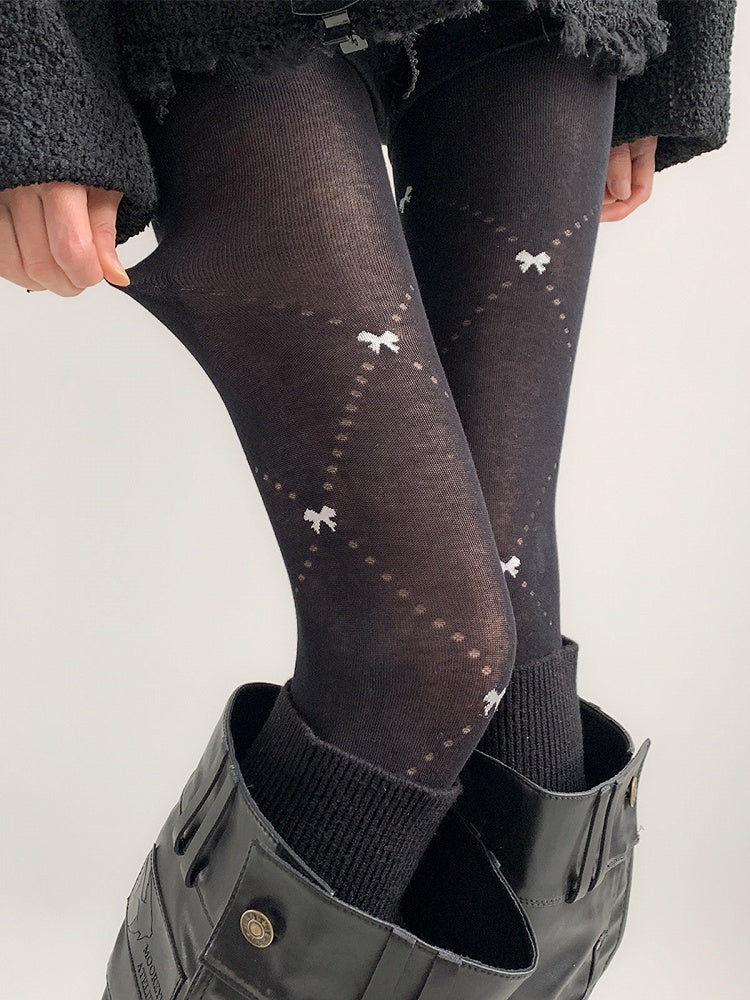 Warm Tights Colors) Dot (3 Ribbed Pattern Bow