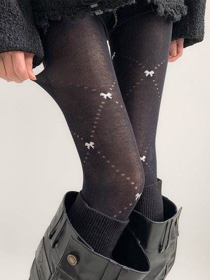 Warm Tights Colors) Dot (3 Ribbed Pattern Bow