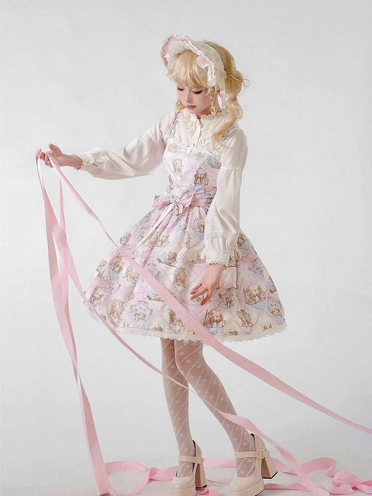 Rabbit Theme Sweet Lolita JSK Dress with Pink Diamond Print