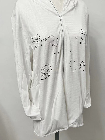Sonnendruck Weiße Jacke Kei mit Kapuze Katze Jirai Schutz