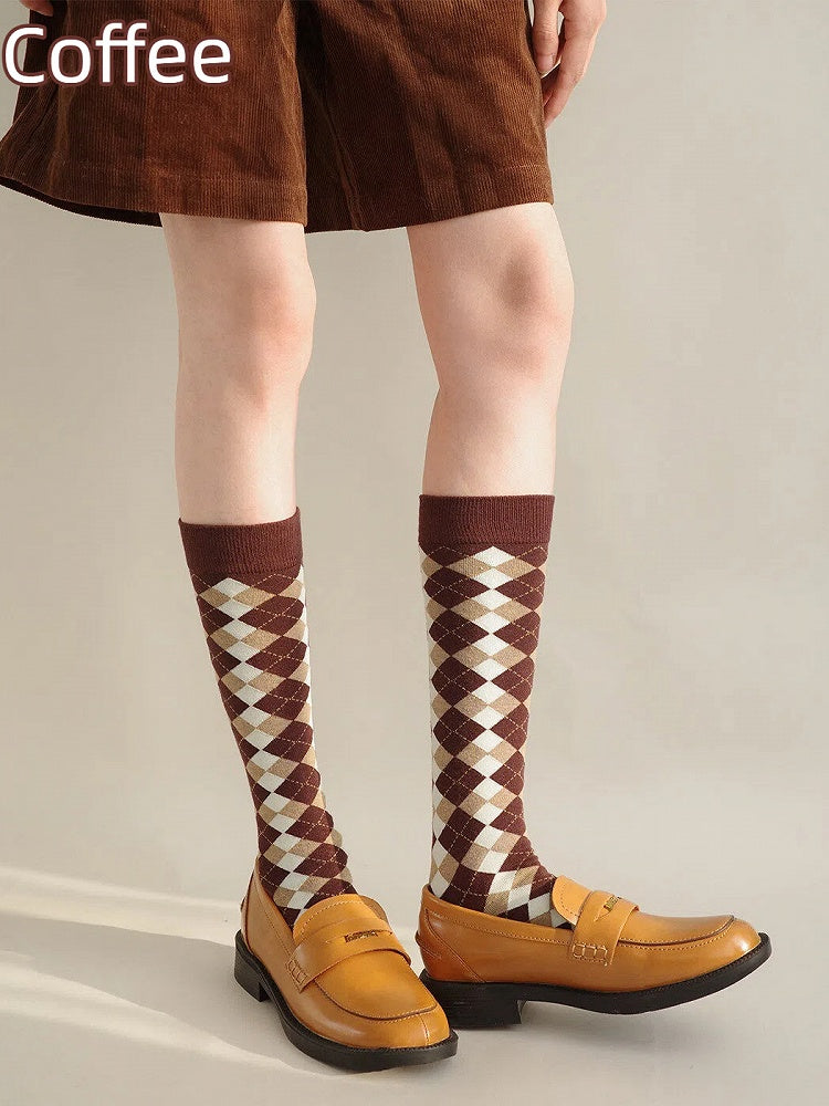 Colors) (5 Argyle Knit Calf Socks
