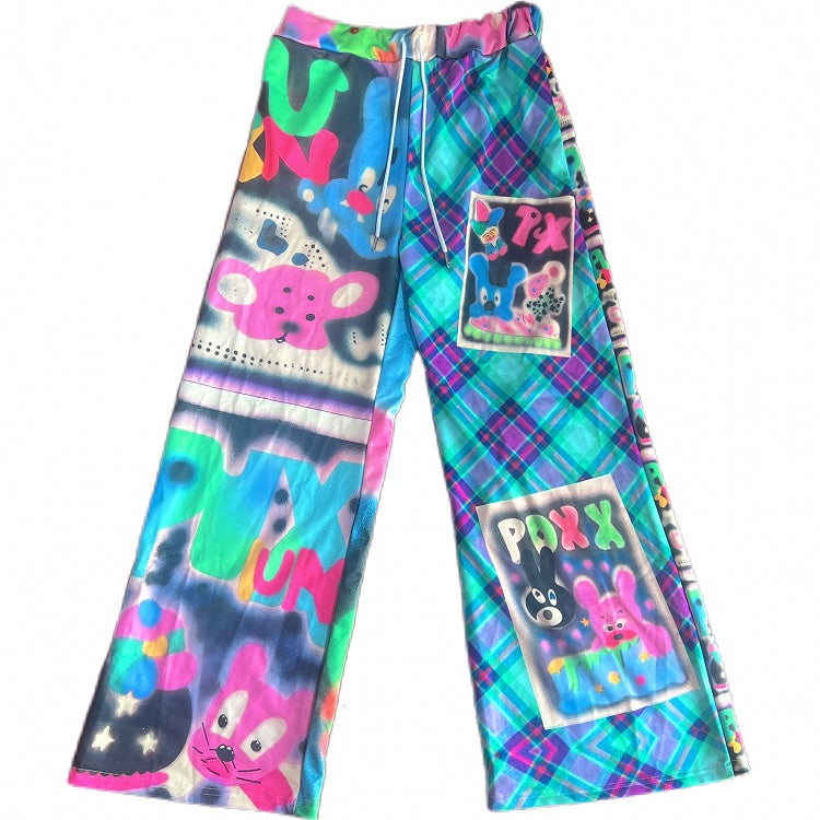 Hosen und Schlaghose Buchstaben Cartoon Muster Silhouette Y2K bunt kariert Print