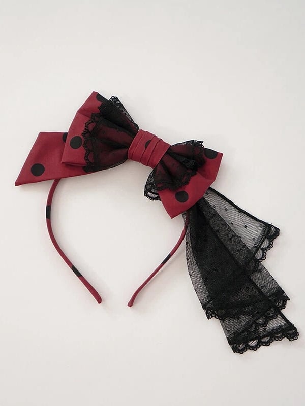 Lolita Polka Dot Bow Headband - Red, Pink or Purple