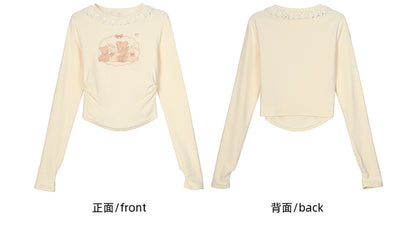 Apricot Bunny und Teddybär Langarm Top gerüscht