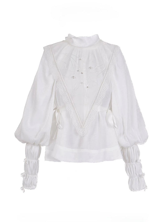 Spiderweb with Long Collar Gothic Embroidered Detachable High-Neck Sleeves Sailor Blouse Lolita White