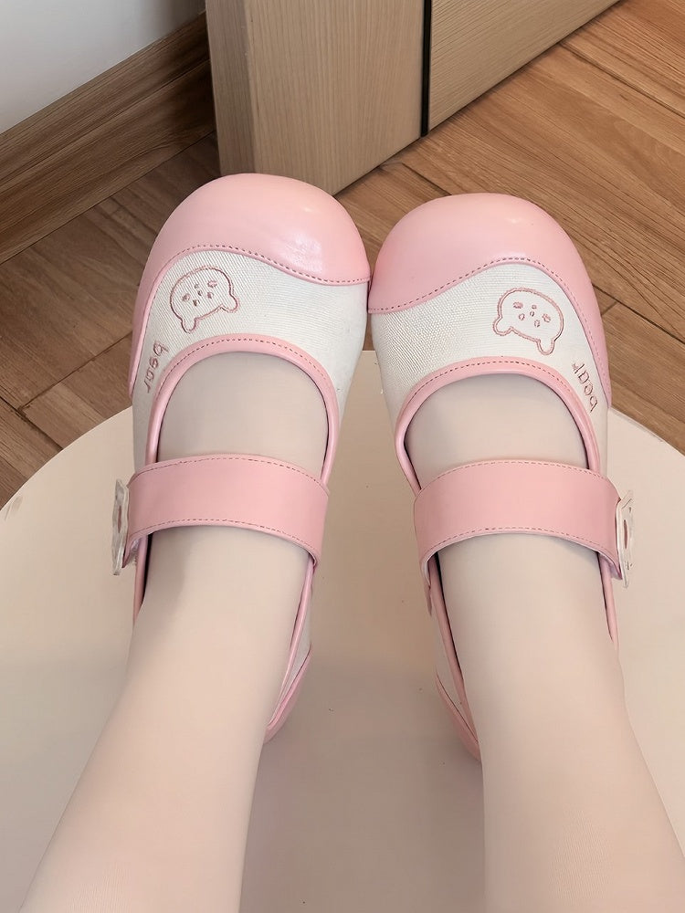 Low-heel Sweet Pink Lolita Shoes with Bear Paw Details