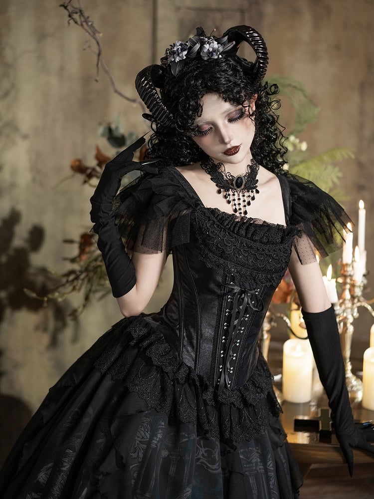 Boned Black Corset Gothic Lolita Top