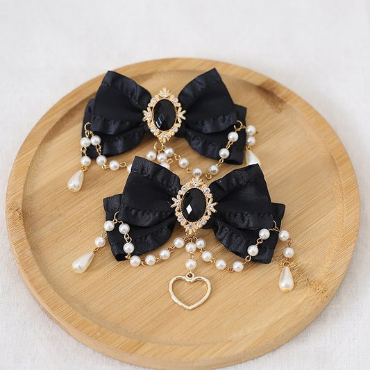 Pair 13 Bowknot Heart Chain Of Colors And Charm Hairclips Bead Gorgeous A