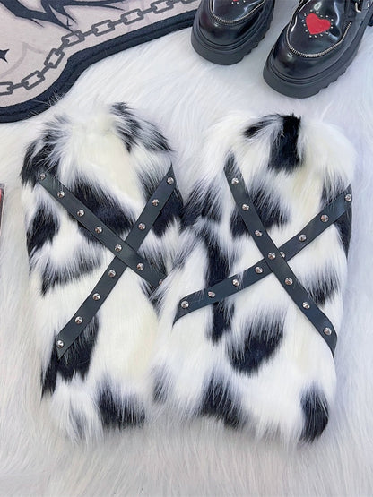 Punk-Stulpen mit zotteligem Riemen und Nietendetail