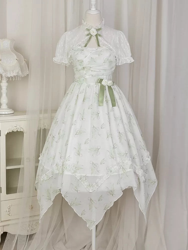Hem the of Valley Lily Light + Handkerchief Dress Green Print