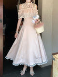 Pink Dress Illusion Neckline Off-Shoulder Kei Jirai Elegant Maxi with