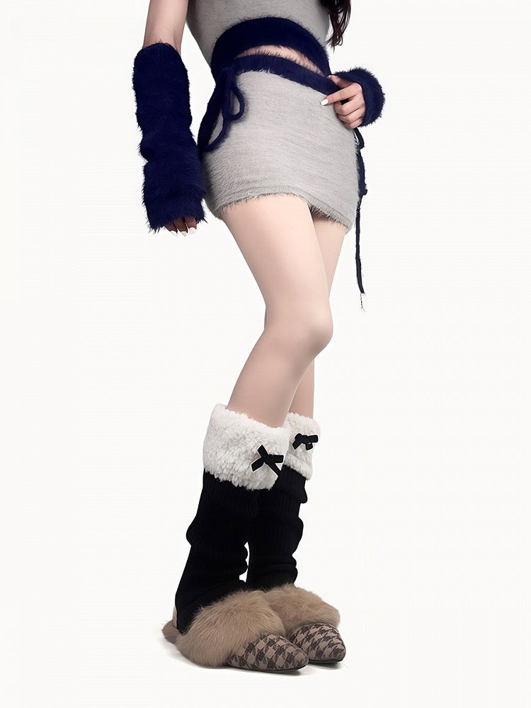 Footed Warmers Knitted Ruffled Leg with Colors 5 Fleece Bows