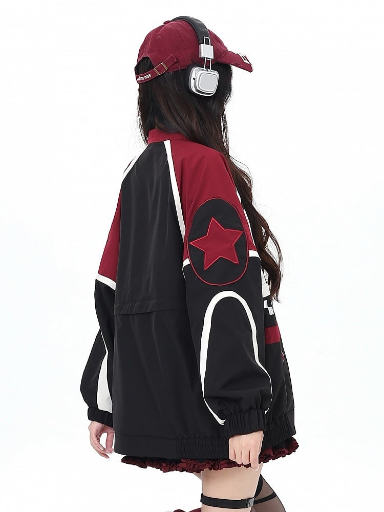 - Jacket Red Adjustment Black Baseball for Bittersweet Detachable Hem Length