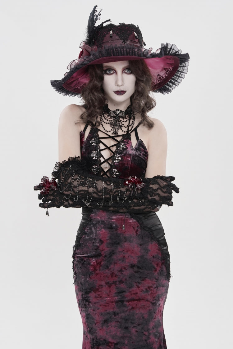 Off Shoulder Halterneck Lace Jsk Dress Black Red Gothic