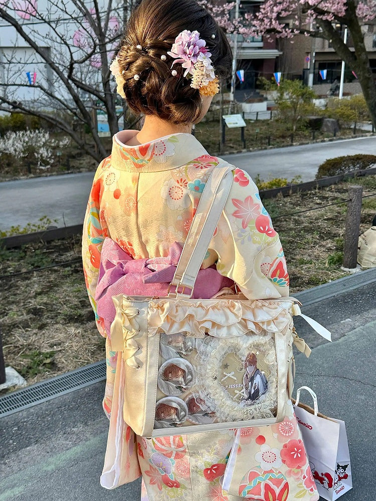 Rüschen mit Borten Satin Taschenhalter Gelbe Schleifenriemen Karte Ita Selbstbinden