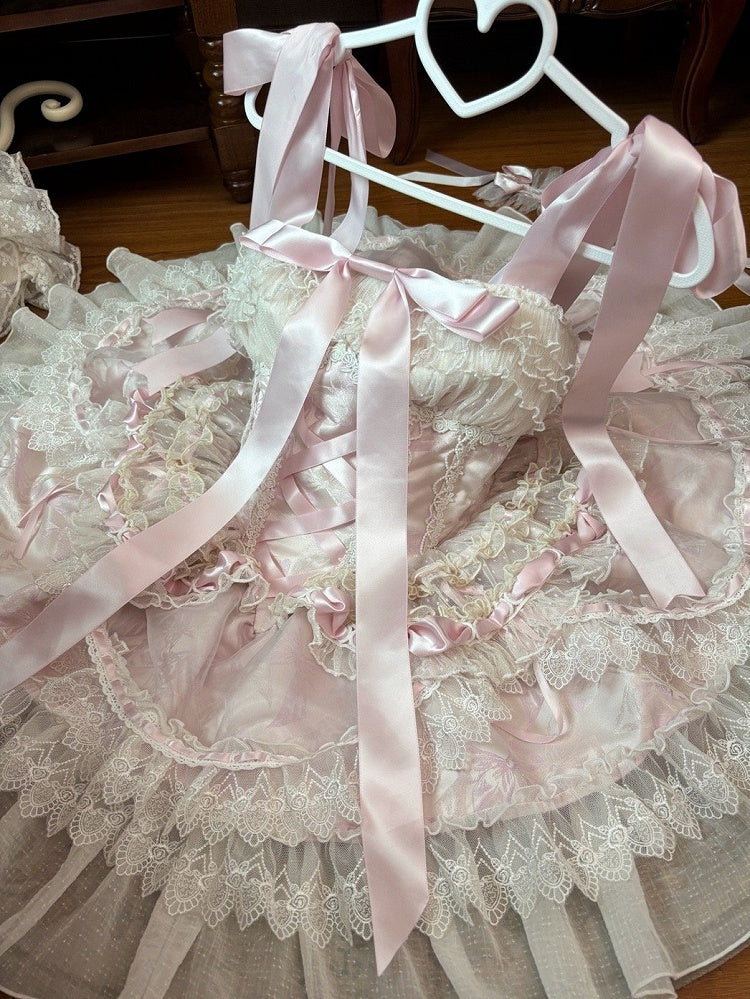 Balletcore Lolita-Pulloverrock mit Taillenstäbchen, Prinzessinnen-Baskenrock, Rosa