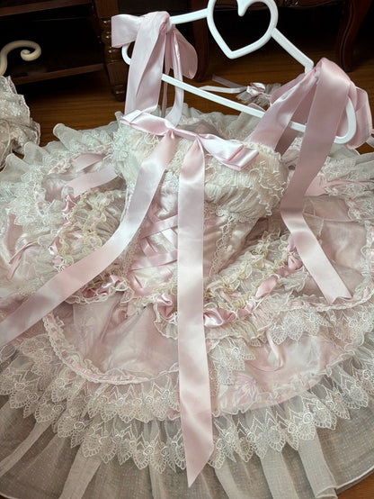 Balletcore Lolita-Pulloverrock mit Taillenstäbchen, Prinzessinnen-Baskenrock, Rosa