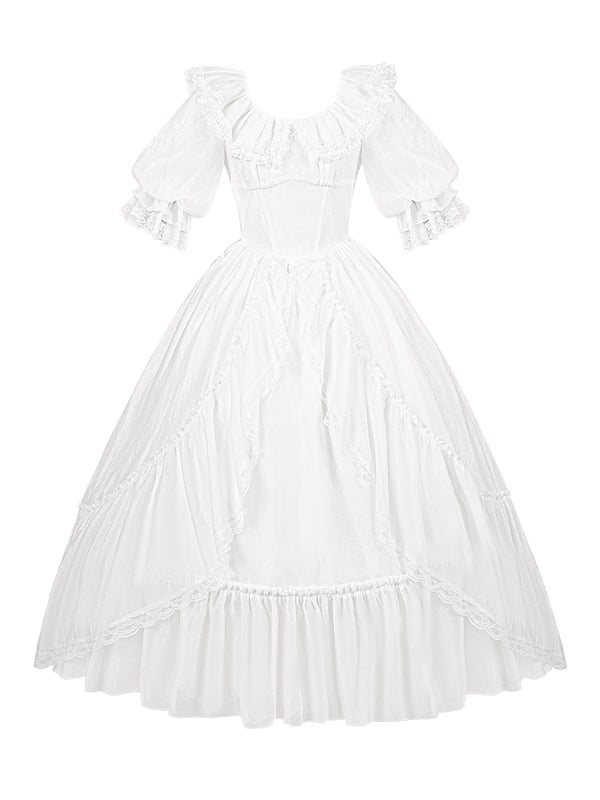Baskenkleid mit Stäbchen, elastisch, weiß, klassische Taille, ganzer Lolita-Ausschnitt