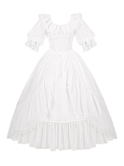 Baskenkleid mit Stäbchen, elastisch, weiß, klassische Taille, ganzer Lolita-Ausschnitt