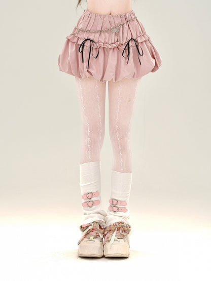 Skirt with Bubble Details Bowknot Pink
