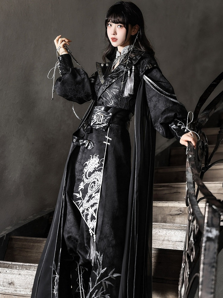 Dragon-Embroidered Han Ensemble with Corset & Trousers - Unknown Star