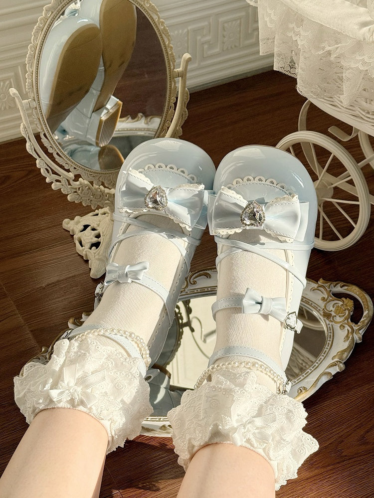 Beaded Crisscross Mary Ankle Straps Blue Sweet Lolita with Strap Janes