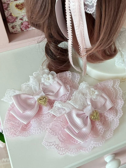 Pattern Floral Cuffs Wrist Striped Design Bowknot Decorated Pink/PinkBlue Heart