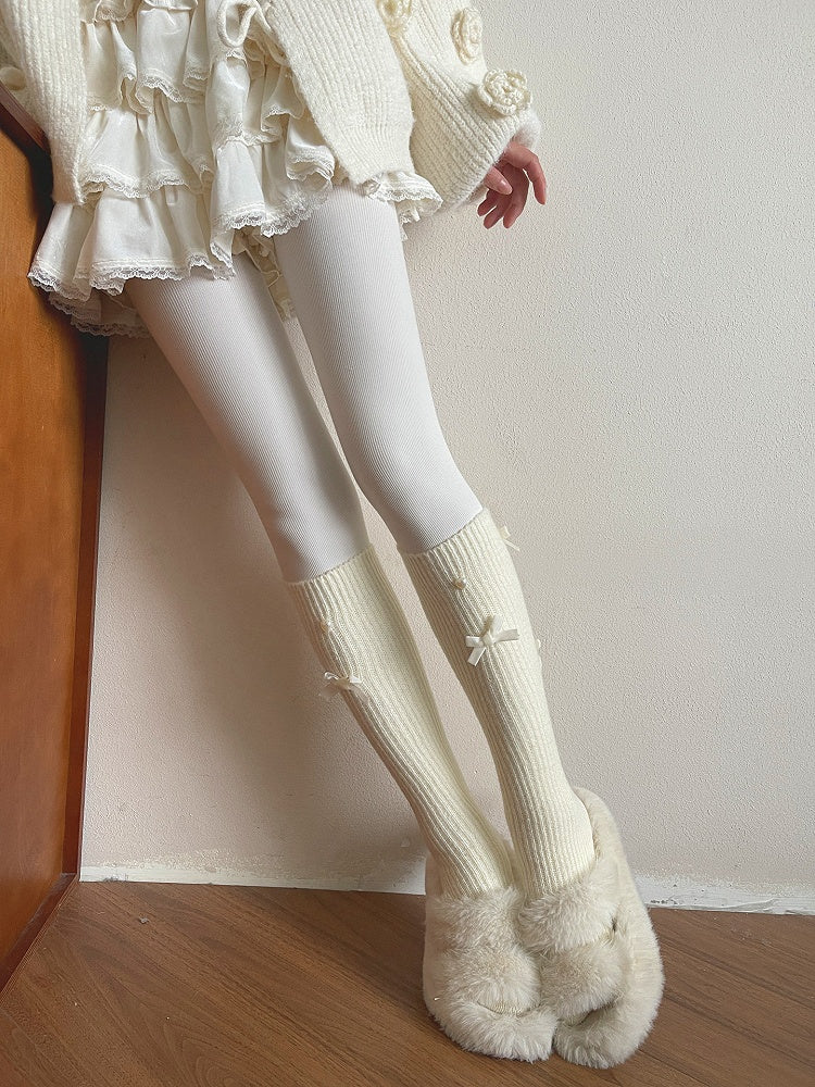 Stockings Accents Heart Ribbed with Bow