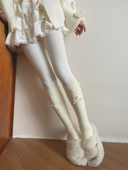 Stockings Accents Heart Ribbed with Bow