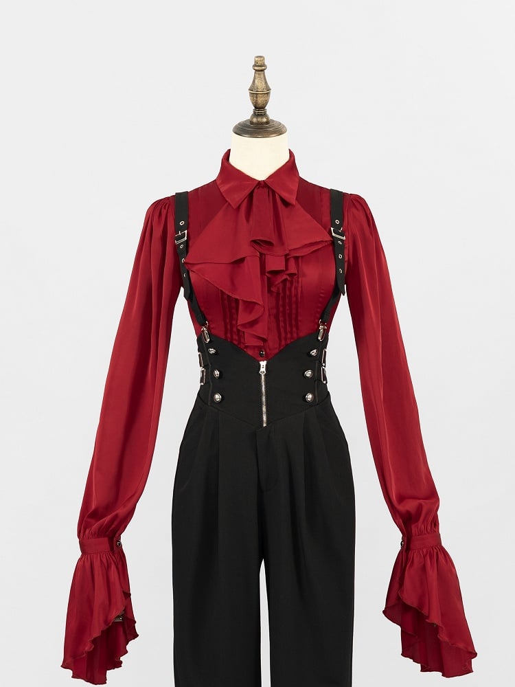 Black High-Waist Ouji Pants with Zip, Buckle Straps, and Shoulder Clips - DevilInspired Exclusive Collection