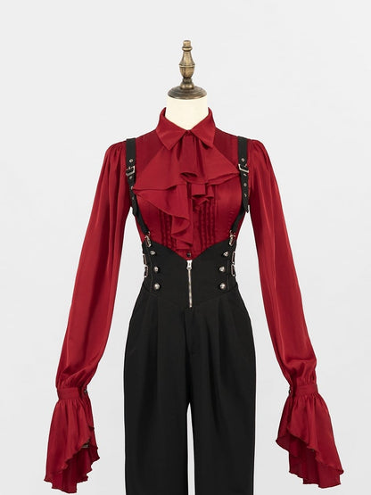 Black High-Waist Ouji Pants with Zip, Buckle Straps, and Shoulder Clips - DevilInspired Exclusive Collection