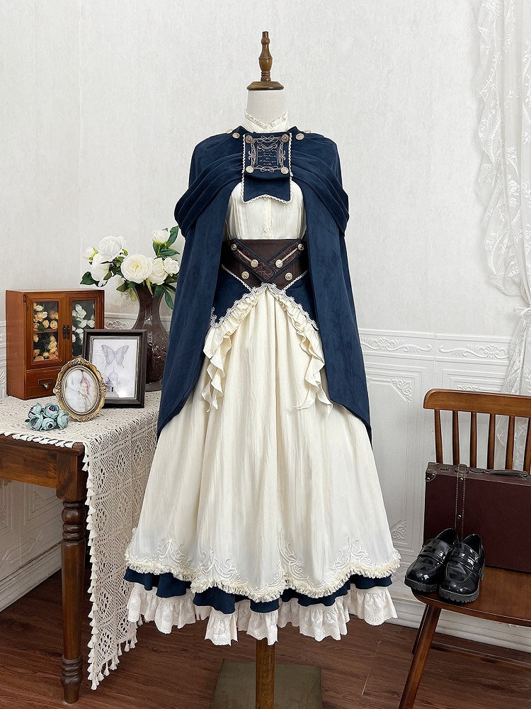 Brown and Blue Ruffled Lolita Corset - Xiong Dou Jiang