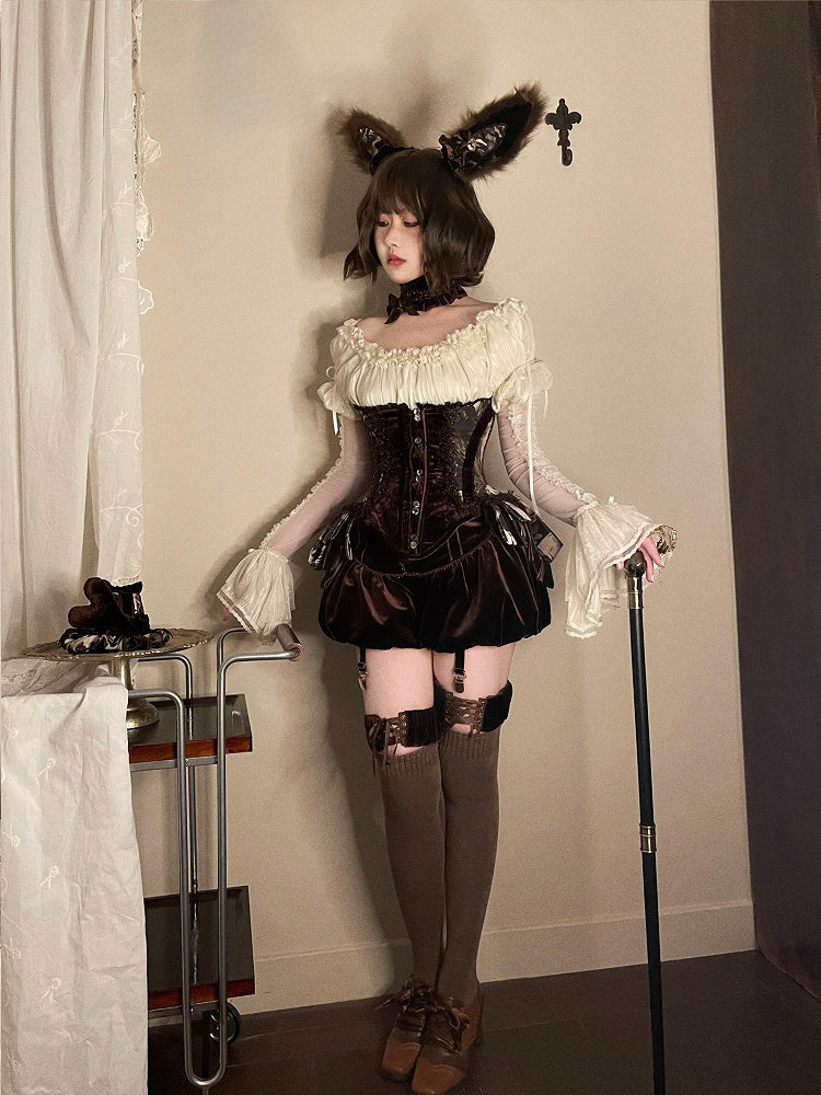 Lace with Beige Lolita Blouse Off-the-shoulder Cuffs
