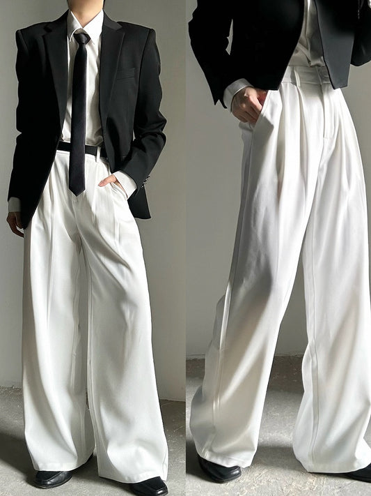 Lolita Pants Drape Luxurious Unisex Ouji with Wide-Leg White