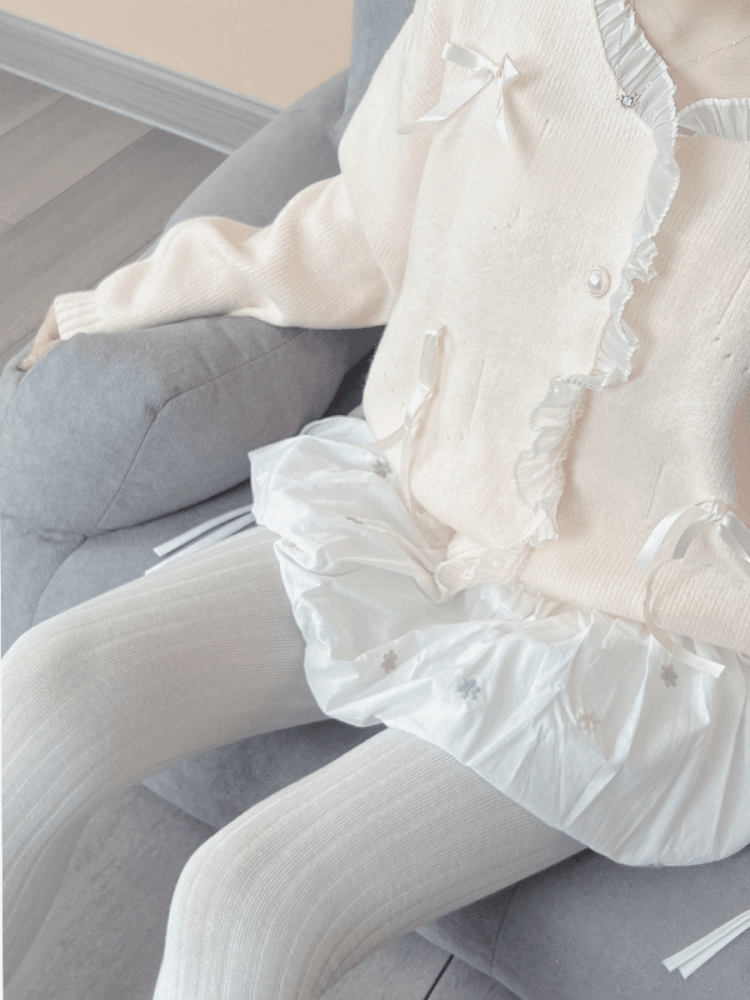 ホワイト/グレーストライプタイツ