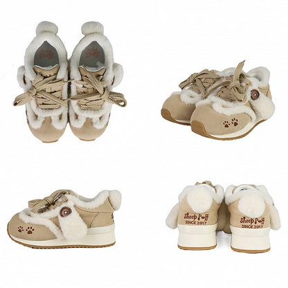 for Lolita with Stitching Dog Khaki Shoes Paw