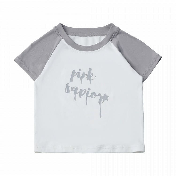 Short Sleeve Letter Print Tee in Gray and White - PINK SAVIOR
